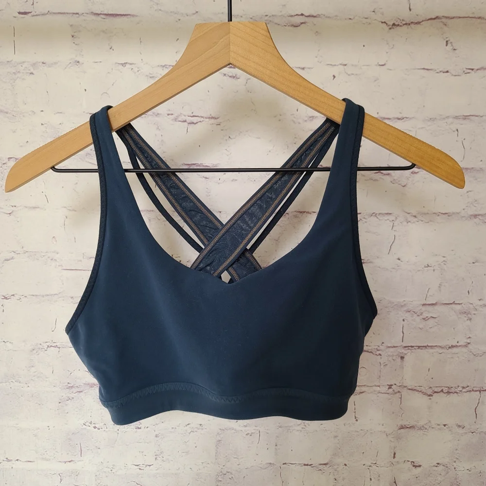 Athleta Transendence Powervita Teal Strappy Cross Back Sports Bra Small